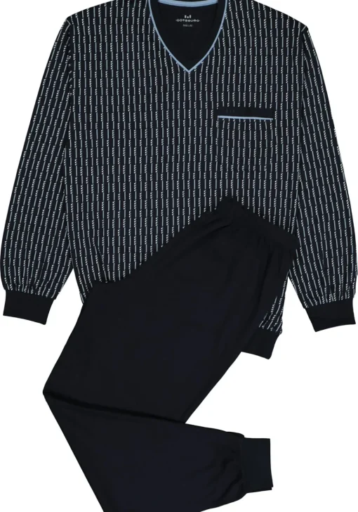 Gotzburg heren pyjama, blauw met lichtblauw en wit dessin