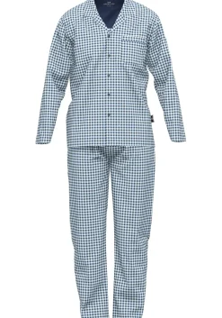 Gotzburg heren pyjama met knoopjes, donkerblauw geruit