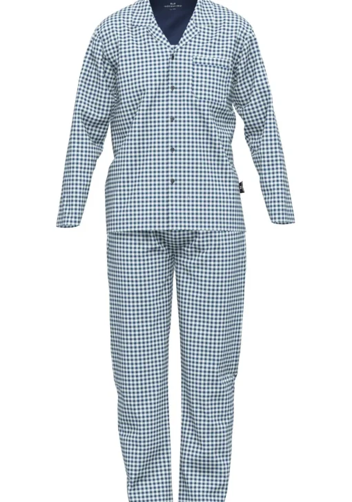 Gotzburg heren pyjama met knoopjes, donkerblauw geruit