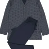 Gotzburg heren pyjama met knoopjes, blauw met rood en wit dessin