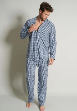 Gotzburg heren pyjama met knoopjes, donkerblauw geruit