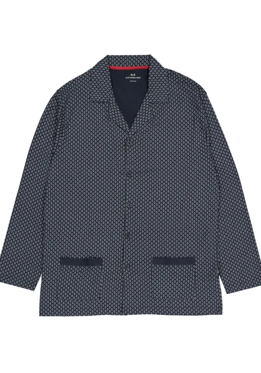 Gotzburg heren pyjama met knoopjes, blauw met rood en wit dessin