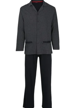 Gotzburg heren pyjama met knoopjes, blauw met rood en wit dessin