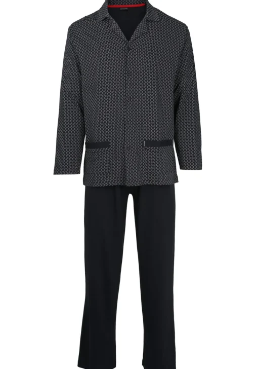 Gotzburg heren pyjama met knoopjes, blauw met rood en wit dessin