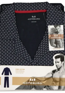 Gotzburg heren pyjama met knoopjes, blauw met rood en wit dessin