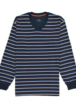 Gotzburg heren pyjama V-hals, donkerblauw gestreept
