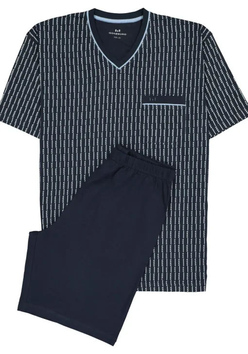 Gotzburg heren shortama, blauw met lichtblauw en wit dessin