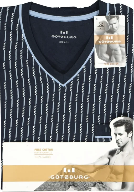 Gotzburg heren shortama, blauw met lichtblauw en wit dessin
