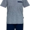 Gotzburg heren shortama O-hals, middenblauw melange
