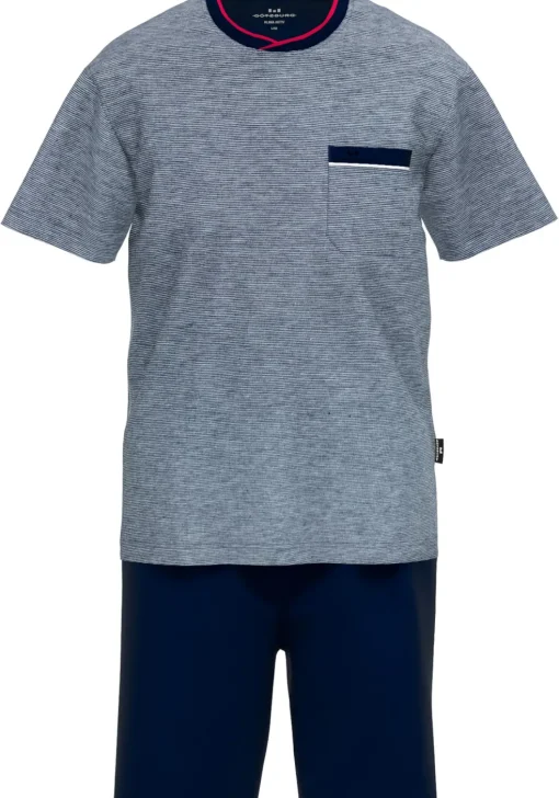 Gotzburg heren shortama O-hals, middenblauw melange