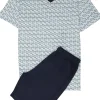 Gotzburg heren shortama V-hals, licht- met donkerblauw en geel dessin