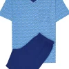 Gotzburg heren shortama V-hals, middenblauw dessin