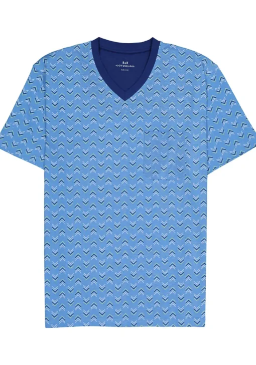 Gotzburg heren shortama V-hals, middenblauw dessin