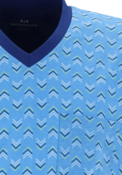 Gotzburg heren shortama V-hals, middenblauw dessin
