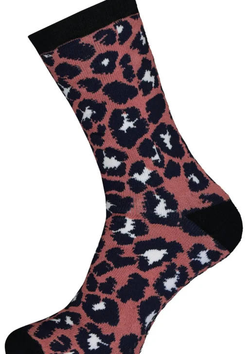 Homepads damessokken huissokken met anti-slip, panter donkerroze met blauw