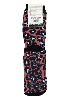 Homepads damessokken huissokken met anti-slip, panter donkerroze met blauw