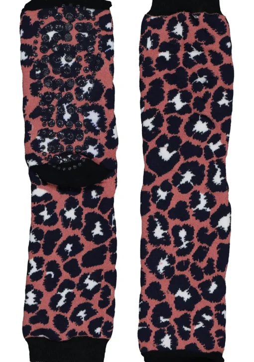 Homepads damessokken huissokken met anti-slip, panter donkerroze met blauw