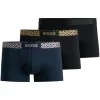 HUGO BOSS cadeauset trunks (3-pack), heren boxers kort, zwart, blauw, grijs met metallic band in cadeauverpakking