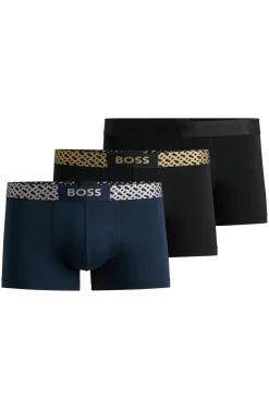 HUGO BOSS cadeauset trunks (3-pack), heren boxers kort, zwart, blauw, grijs met metallic band in cadeauverpakking