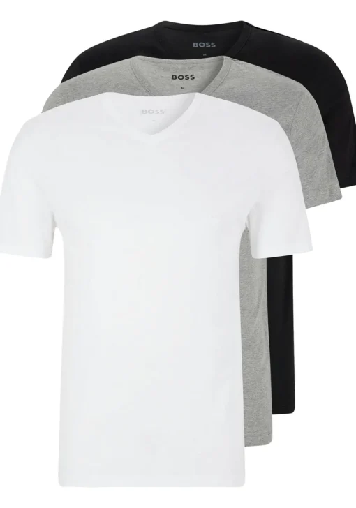 HUGO BOSS Classic T-shirts regular fit (3-pack), heren T-shirts V-hals, wit, grijs, zwart
