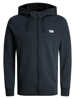 JACK & JONES Air sweat zip hood regular fit, heren sweatvest katoenmengsel met capuchon, blauw blauw melange