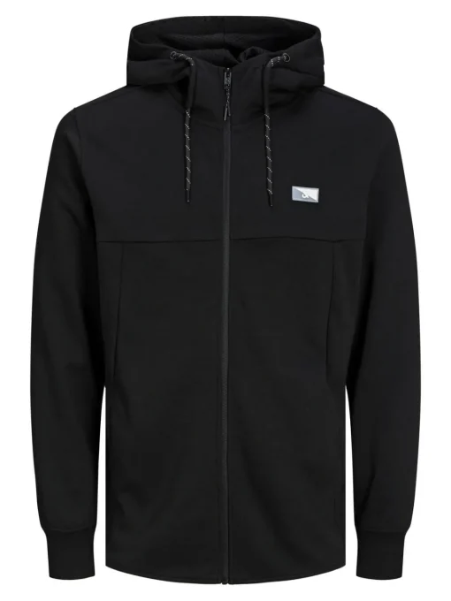 JACK & JONES Air sweat zip hood regular fit, heren sweatvest katoenmengsel met capuchon, zwart