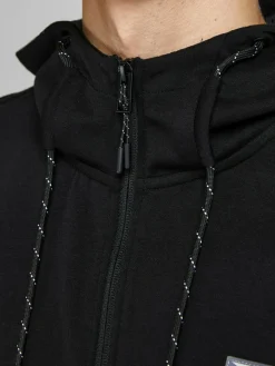 JACK & JONES Air sweat zip hood regular fit, heren sweatvest katoenmengsel met capuchon, zwart