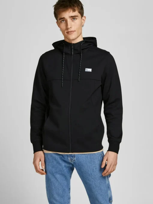 JACK & JONES Air sweat zip hood regular fit, heren sweatvest katoenmengsel met capuchon, zwart