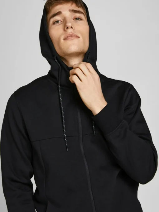 JACK & JONES Air sweat zip hood regular fit, heren sweatvest katoenmengsel met capuchon, zwart