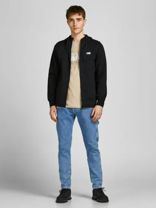 JACK & JONES Air sweat zip hood regular fit, heren sweatvest katoenmengsel met capuchon, zwart