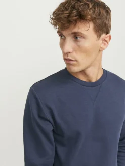 JACK & JONES Basic sweat crew neck regular fit, heren sweatshirt katoenmengsel met O-hals, blauw