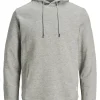 JACK & JONES Basic sweat hood regular fit, heren hoodie katoenmengsel met capuchon, lichtgrijs melange