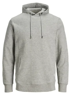 JACK & JONES Basic sweat hood regular fit, heren hoodie katoenmengsel met capuchon, lichtgrijs melange