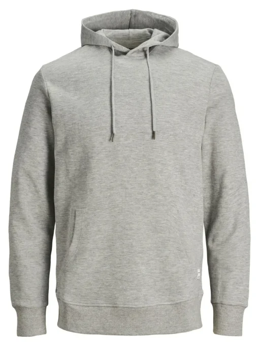 JACK & JONES Basic sweat hood regular fit, heren hoodie katoenmengsel met capuchon, lichtgrijs melange