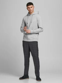 JACK & JONES Basic sweat hood regular fit, heren hoodie katoenmengsel met capuchon, lichtgrijs melange