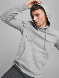 JACK & JONES Basic sweat hood regular fit, heren hoodie katoenmengsel met capuchon, lichtgrijs melange