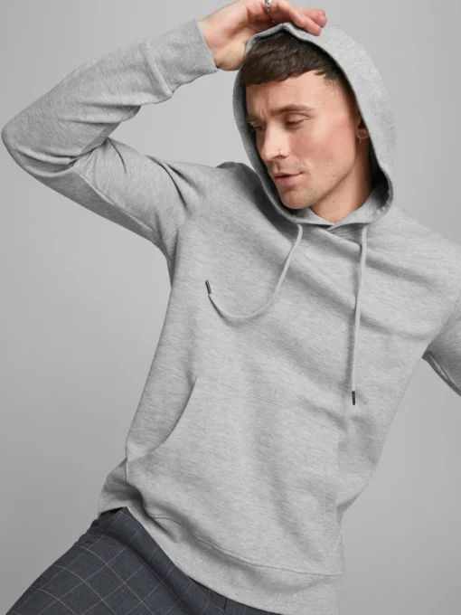 JACK & JONES Basic sweat hood regular fit, heren hoodie katoenmengsel met capuchon, lichtgrijs melange