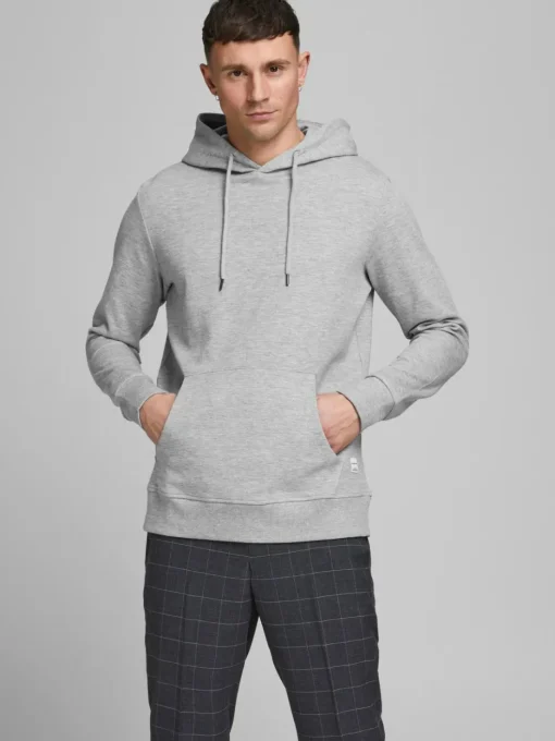 JACK & JONES Basic sweat hood regular fit, heren hoodie katoenmengsel met capuchon, lichtgrijs melange