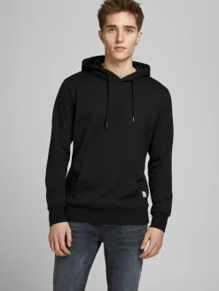 JACK & JONES Basic sweat hood regular fit, heren hoodie katoenmengsel met capuchon, zwart