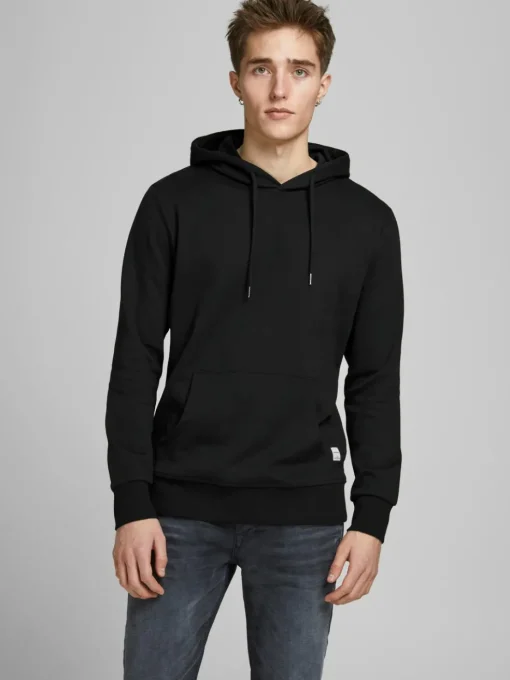 JACK & JONES Basic sweat hood regular fit, heren hoodie katoenmengsel met capuchon, zwart