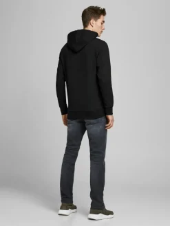 JACK & JONES Basic sweat hood regular fit, heren hoodie katoenmengsel met capuchon, zwart