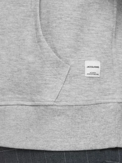 JACK & JONES Basic sweat hood regular fit, heren hoodie katoenmengsel met capuchon, lichtgrijs melange