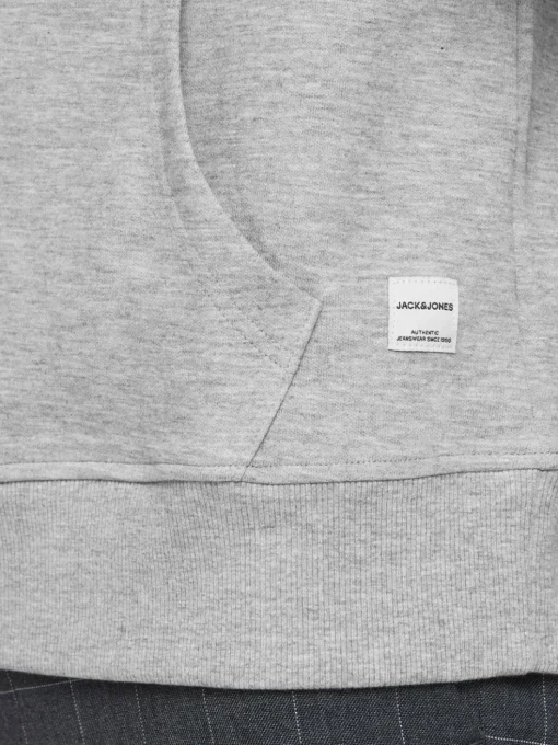 JACK & JONES Basic sweat hood regular fit, heren hoodie katoenmengsel met capuchon, lichtgrijs melange