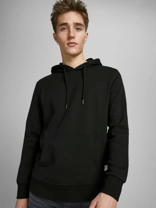 JACK & JONES Basic sweat hood regular fit, heren hoodie katoenmengsel met capuchon, zwart