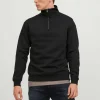 JACK & JONES Bradley sweat half zip regular fit, heren schipperstrui katoenmengsel met opstaande boord, zwart