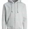 JACK & JONES Bradley sweat zip hood regular fit, heren sweatvest katoenmengsel met capuchon, lichtgrijs melange