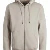 JACK & JONES Bradley sweat zip hood regular fit, heren sweatvest katoenmengsel met capuchon, beige