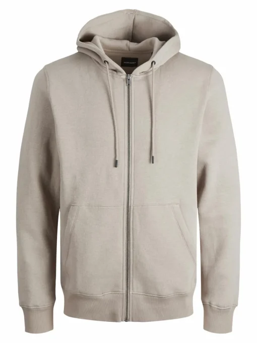 JACK & JONES Bradley sweat zip hood regular fit, heren sweatvest katoenmengsel met capuchon, beige