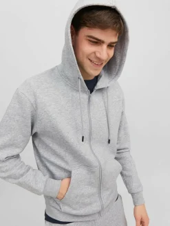 JACK & JONES Bradley sweat zip hood regular fit, heren sweatvest katoenmengsel met capuchon, lichtgrijs melange