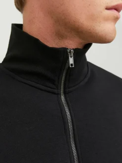 JACK & JONES Bradley sweat half zip regular fit, heren schipperstrui katoenmengsel met opstaande boord, zwart